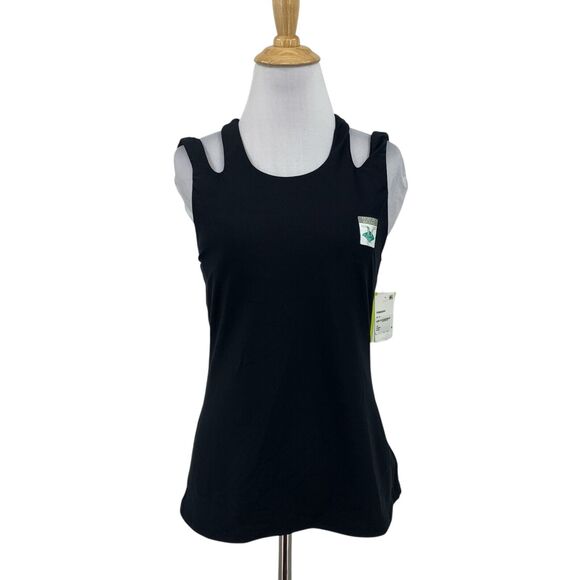 Trina Turk Tank Top Womens M Medium Black Recreation Mesh Cutout Back Padded - Picture 1 of 16